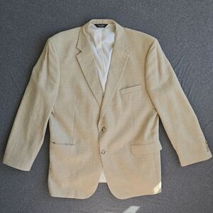 Jos A Bank Linen Wool Blazer Spot Coat Mens Size 48 LG Long Tan